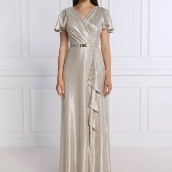 Lauren by Ralph Lauren Gold 14 dress floor length faux wrap NWT - Picture 1 of 6